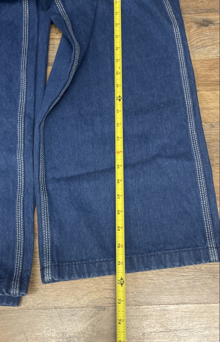 Liberty Men's Blue Denim Bib Overalls Green Zipper Carpenter Workwear