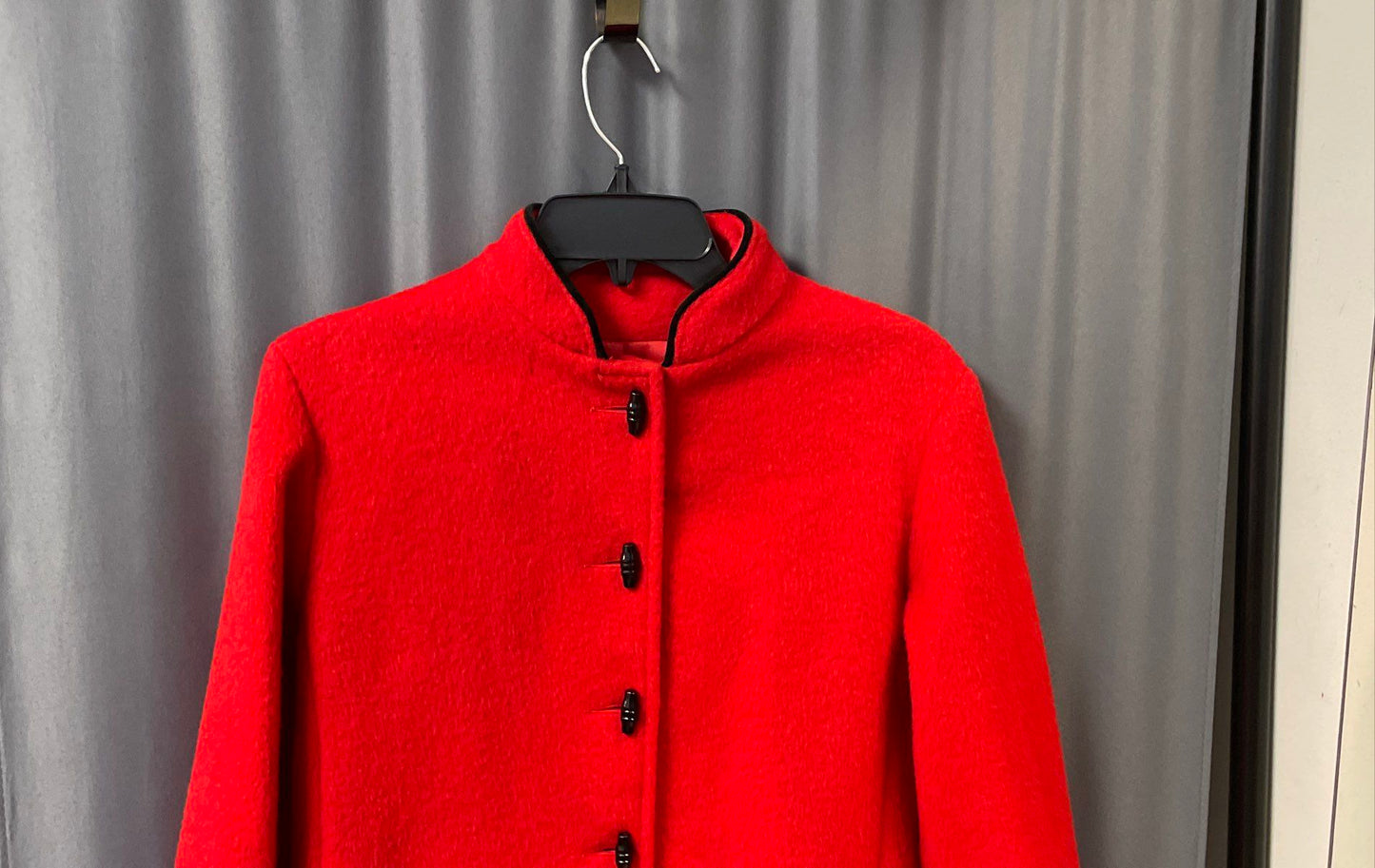 Vintage 90s Women's Red Wool Mandarin Collar Toggle Button Car Coat Sz S/M