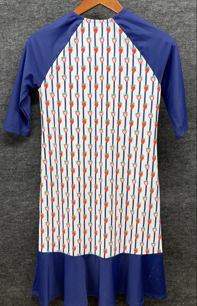 TRY Women's Strawberry Fruit Print Cover Up Dress Navy Blue Ruffled Sz 14 NWT
