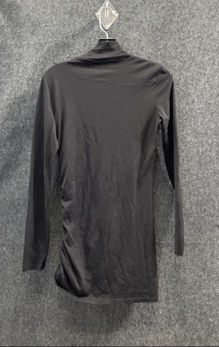 Theory Women's Black Ruched Mock Neck Long Sleeve Tunic Top Size S