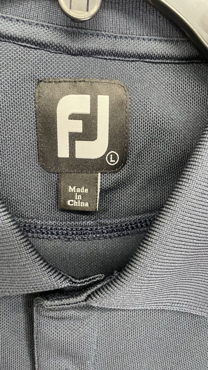 FootJoy Men's Polo Shirt Navy Blue Green Striped Spanish Bay Performance Sz L