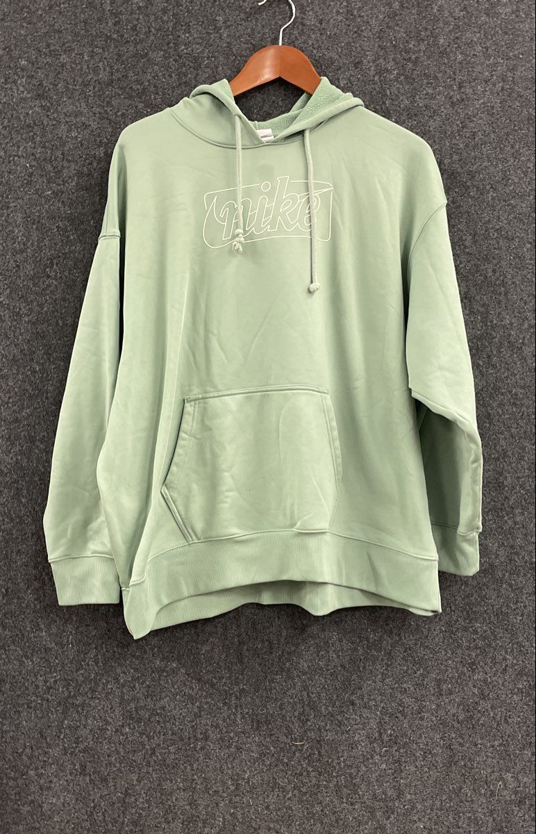 Nike Women's Therma-FIT One Fleece Pullover Hoodie Green Script Graphic Sz XL
