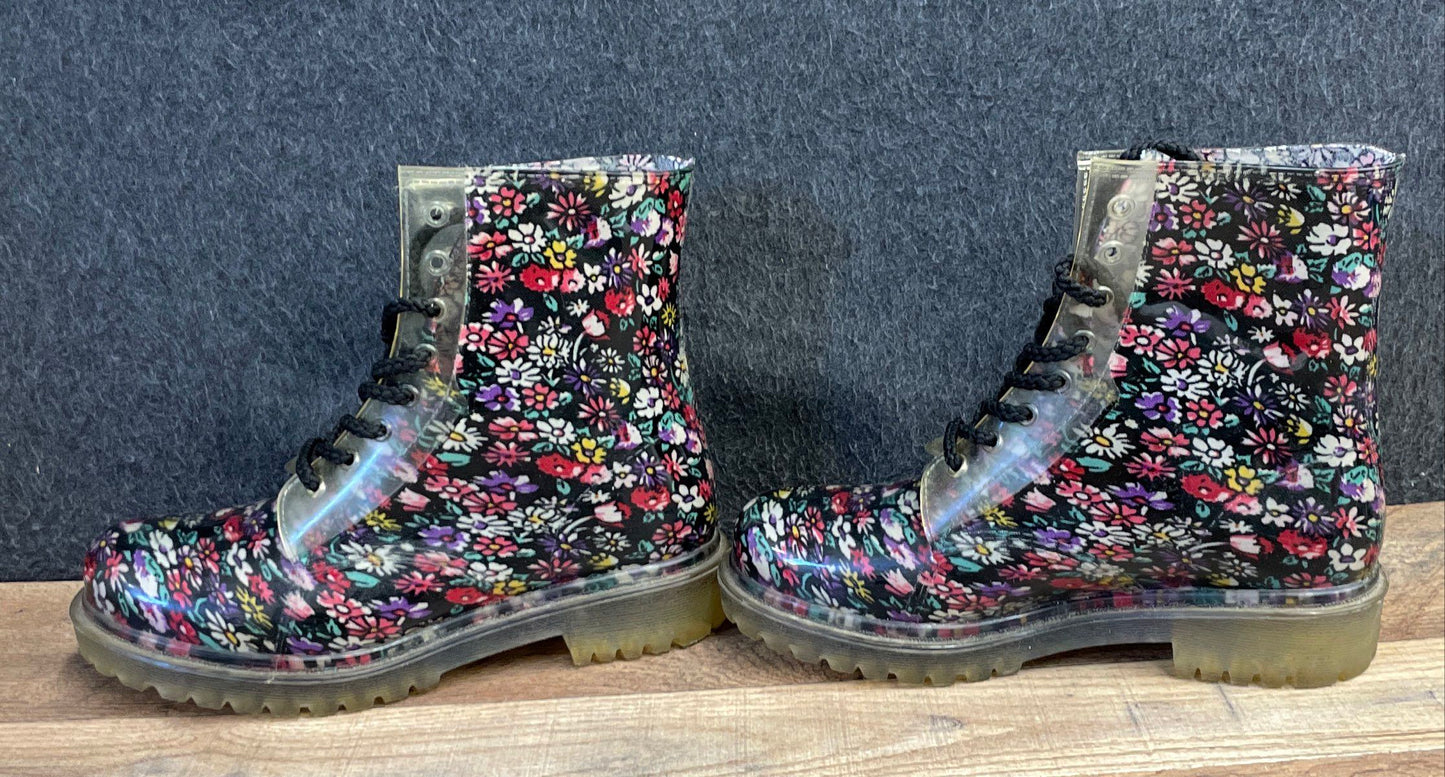 Dirty Laundry Roadie Floral Combat Rain Boots Women's Size 8