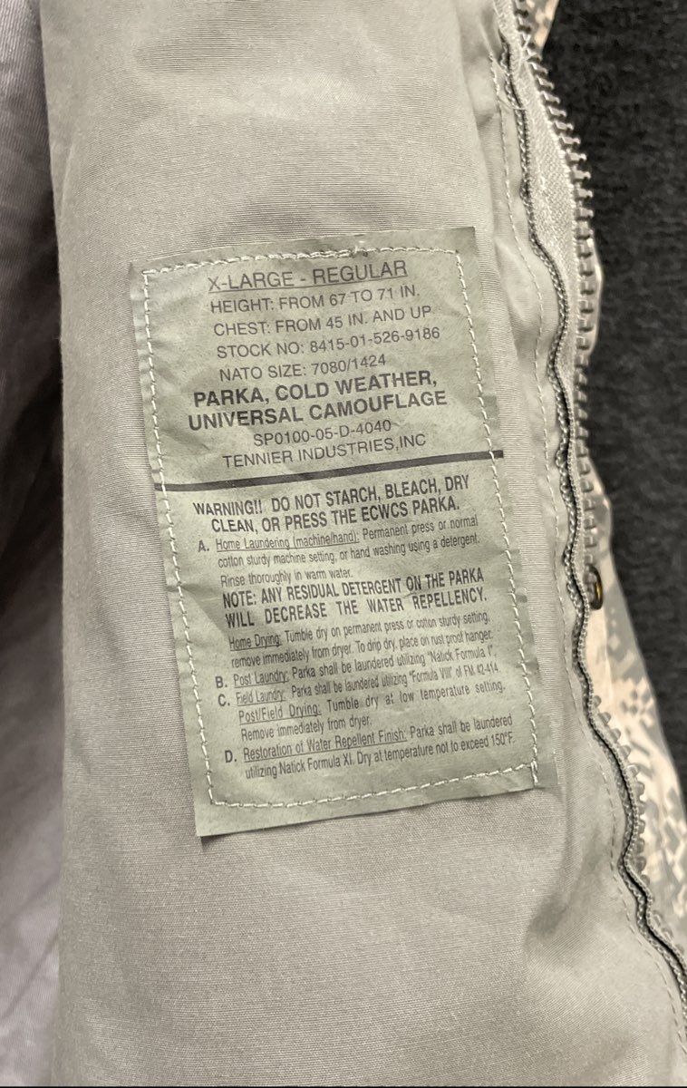 Tennier Industries Men's ECWCS UCP Digital Camo Cold Weather Parka Sz XL-R