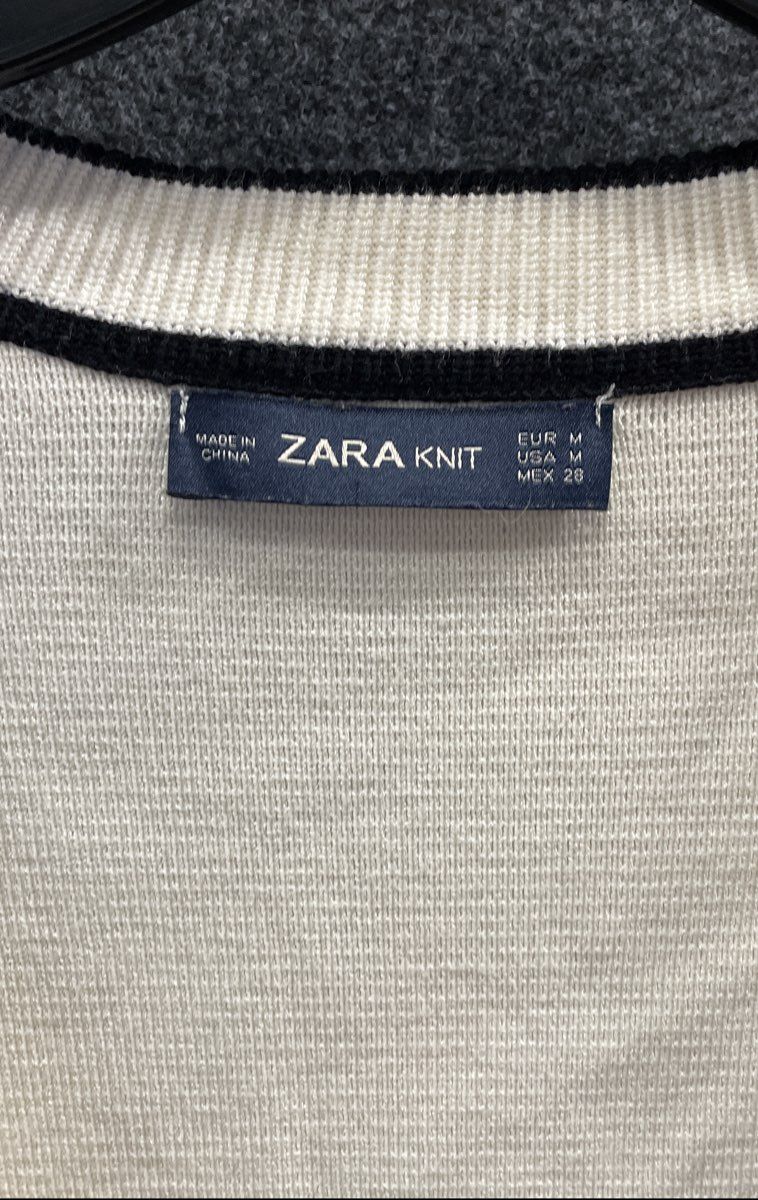 Zara Knit Women's Cardigan Sweater White Contrast Trim Pearl Button Sz M