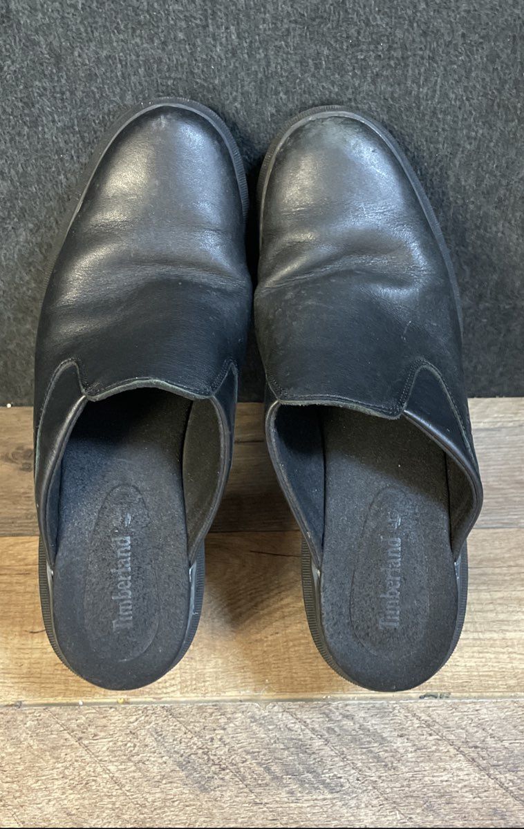 Timberland Black Leather Chunky Block Heel Lug Sole Mules Women's Size 10W