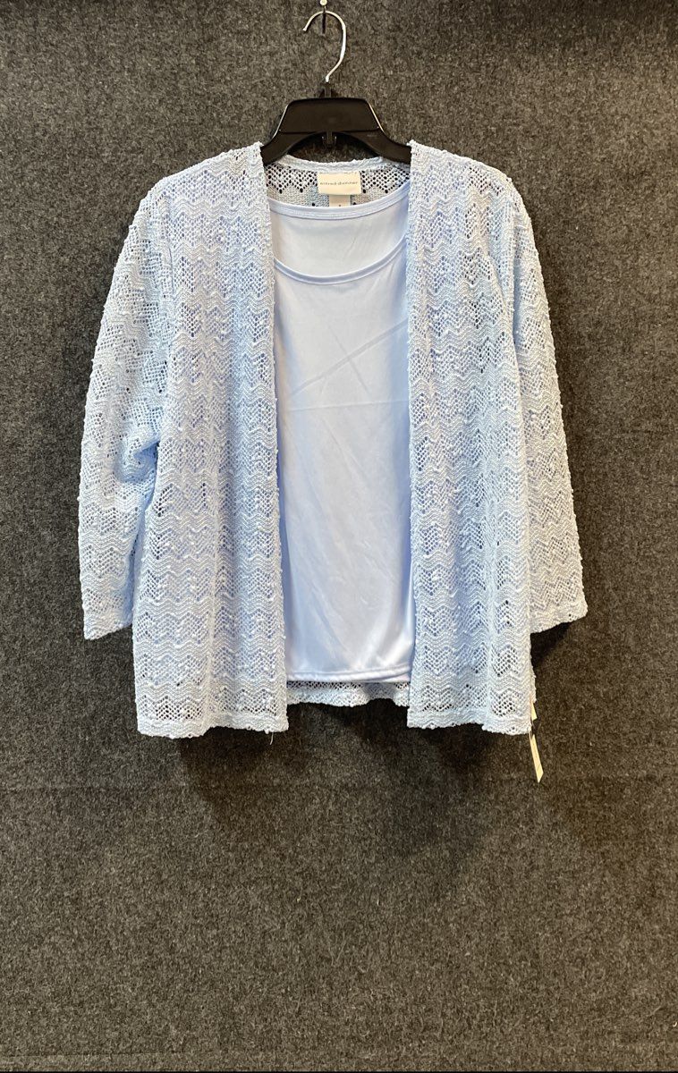 Alfred Dunner Women's Blue Lace Open Knit 2-in-1 Cardigan Sweater Sz M NWT
