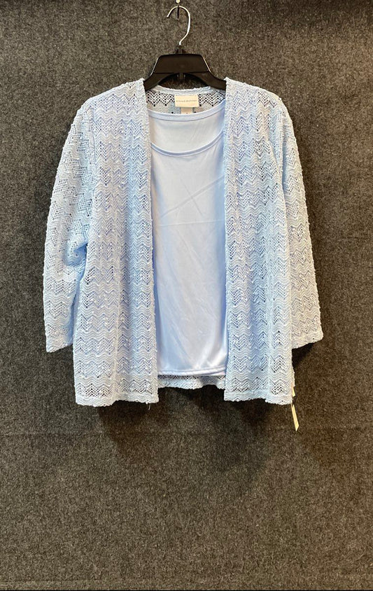Alfred Dunner Women's Blue Lace Open Knit 2-in-1 Cardigan Sweater Sz M NWT