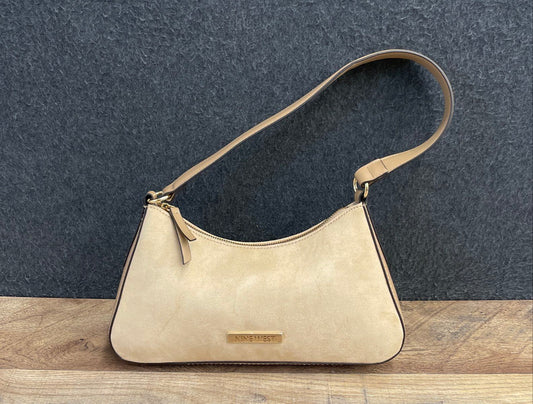 Nine West Tan Faux Suede Shoulder Bag Handbag Gold Hardware Purse