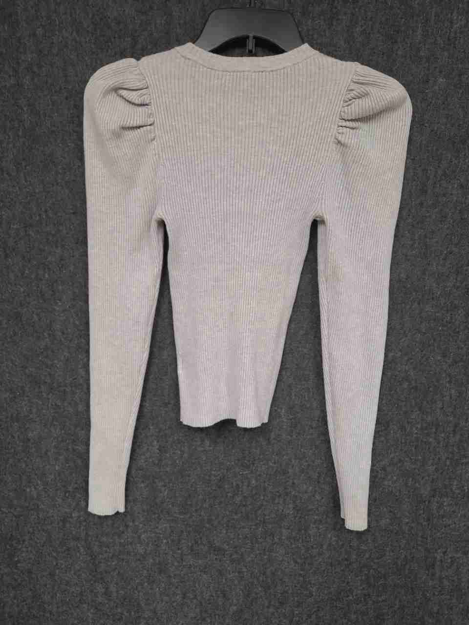 Express Women's Grey Ribbed Knit Puff Sleeve Top Sweater Sz XS