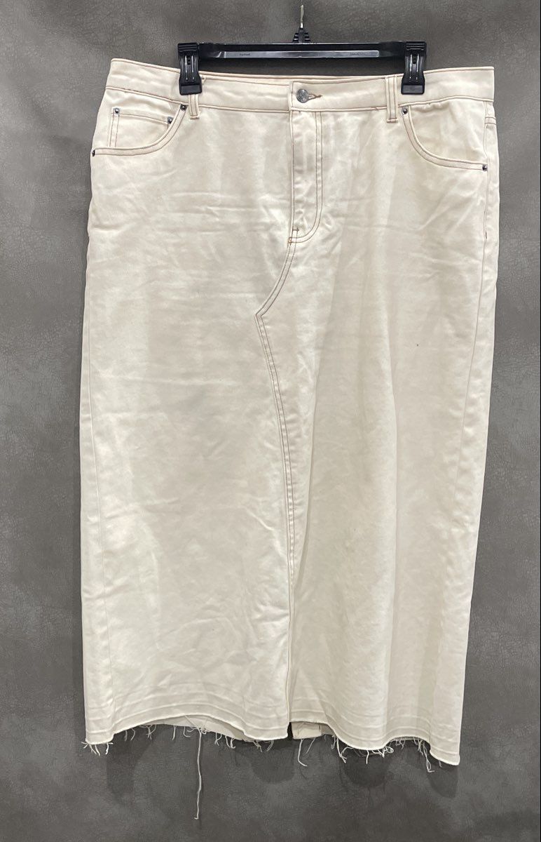 Future Collective Women's White Denim Skirt Reese Blutstein Raw Hem Sz 14