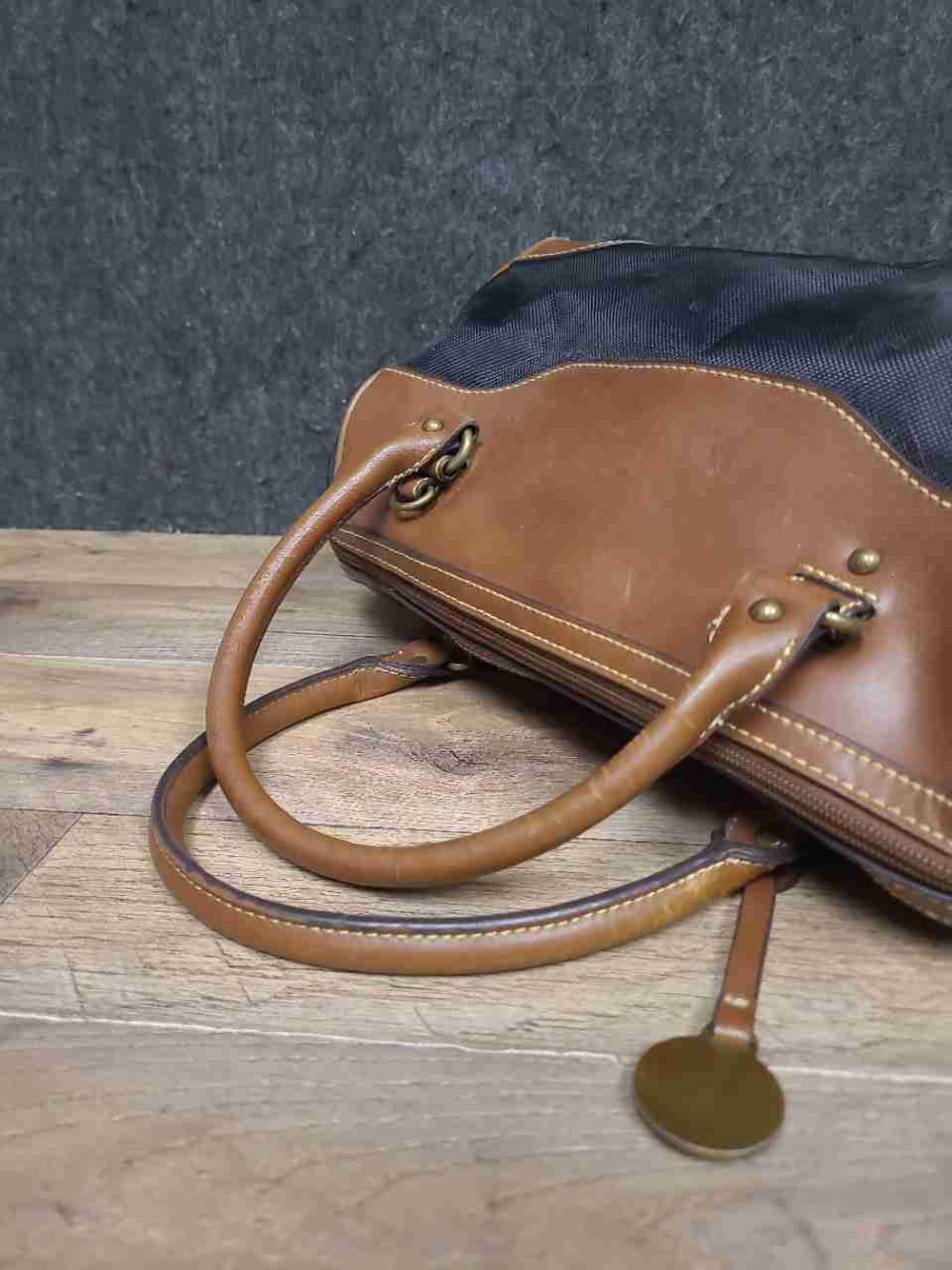 American Living Black Canvas Brown Leather Trim Small Duffle Satchel Bag