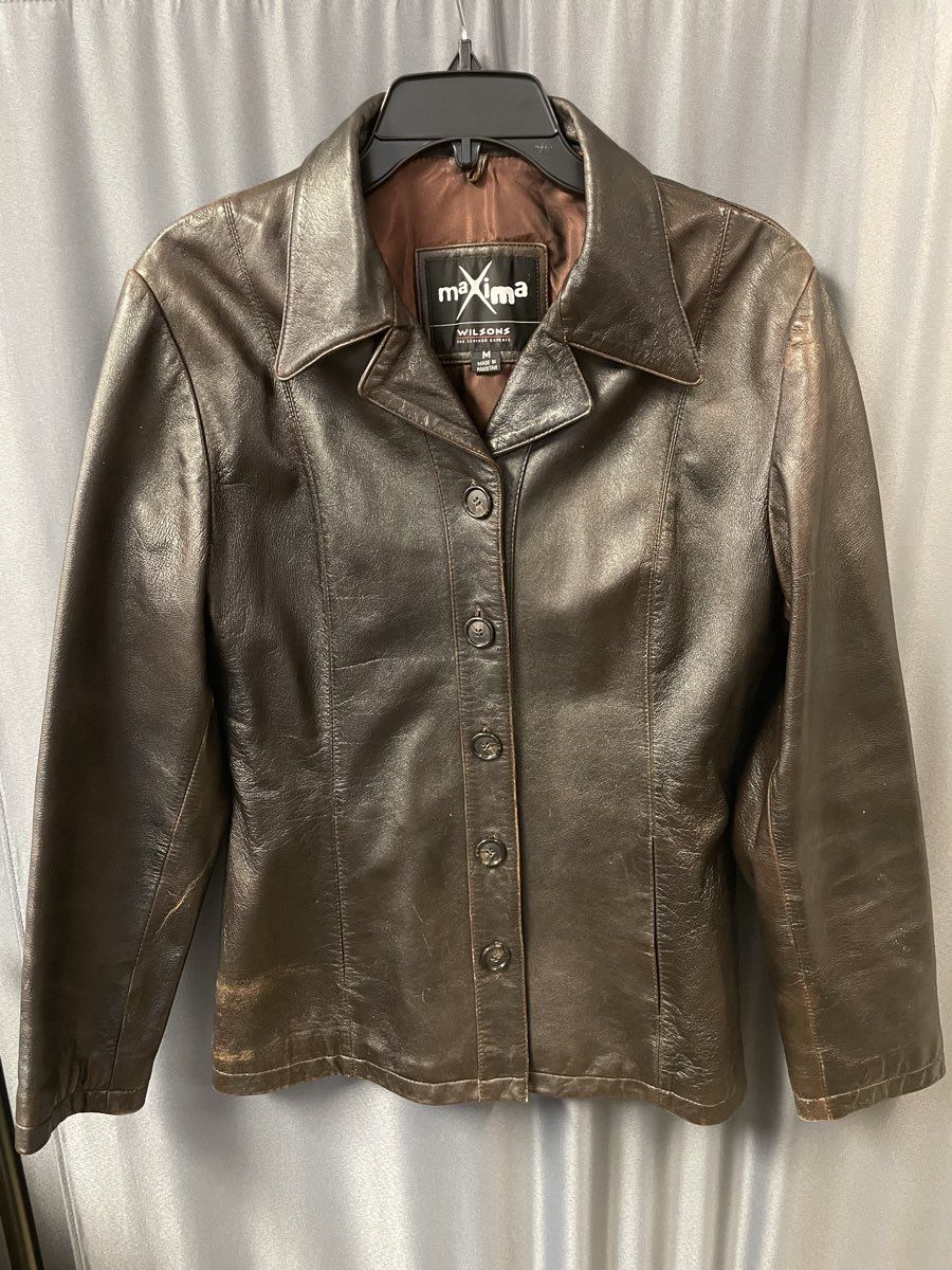 Vintage Y2K Wilsons Leather Maxima Women's Brown Leather Car Coat Size M