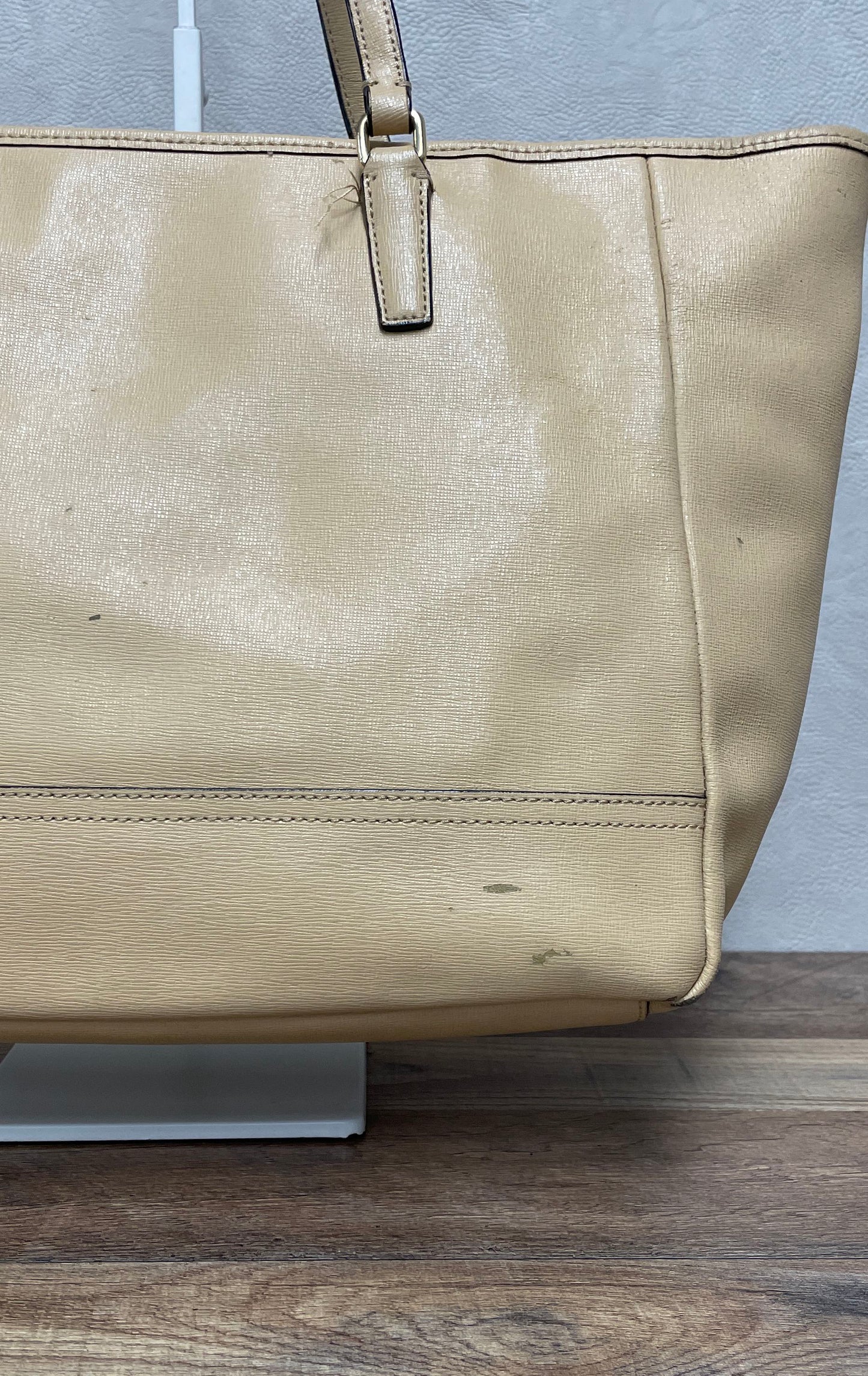 Coach Beige Saffiano Leather City Tote Bag Shoulder Bag Gold Hardware