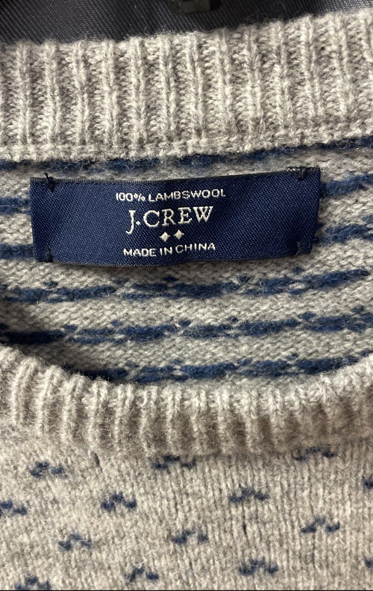 J. Crew Men's Gray Blue Patterned Lambswool Crewneck Sweater Sz M