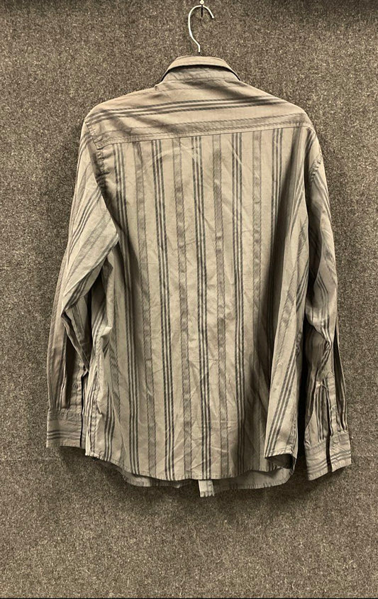 LL Cool J Men's Battleship Grey Striped Crest Graphic Button Down Shirt Sz XL