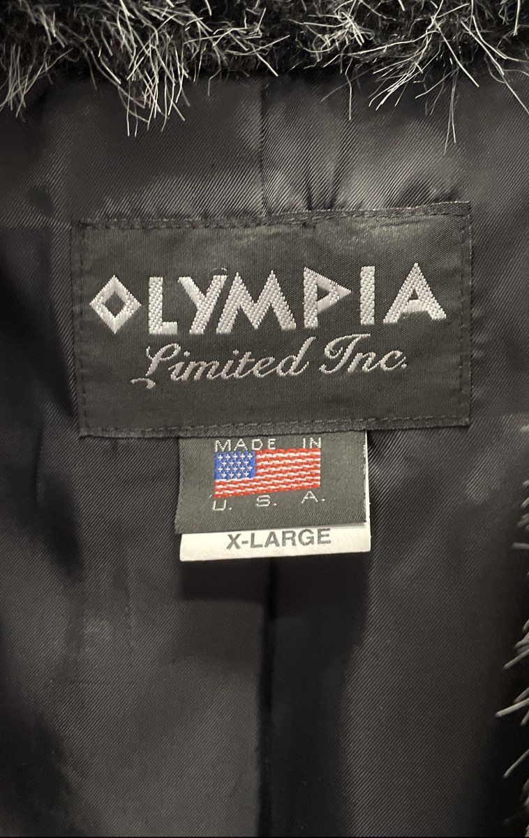 Vintage 90s Olympia Women's Gray Black Hooded Faux Fur Coat Made in USA Sz XL