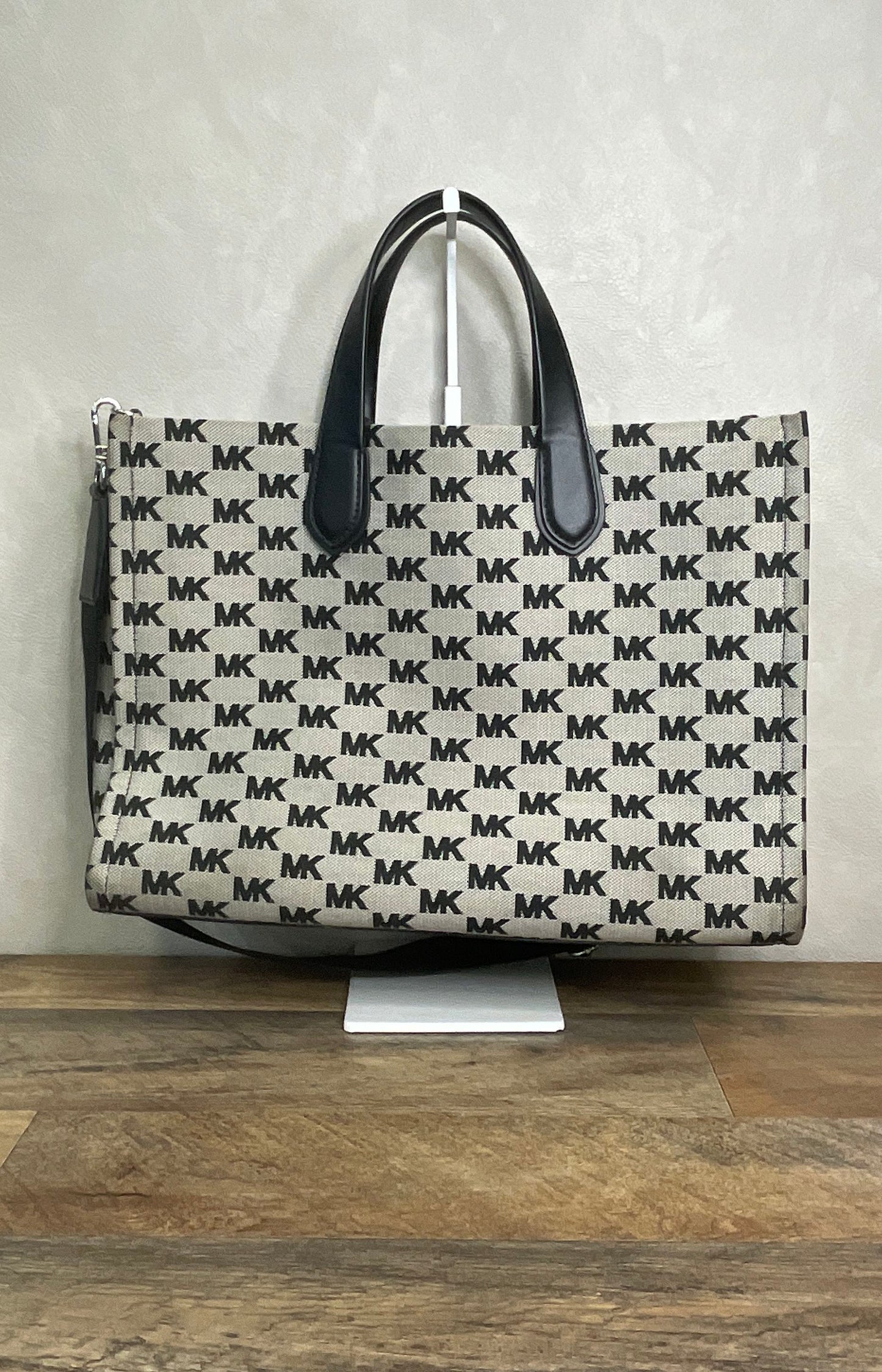 Michael Kors Black Grey Signature Canvas Mirella Medium Tote Crossbody Bag
