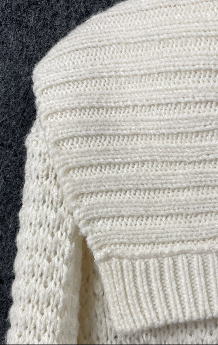 SweaterSource Women's White Textured Knit Cardigan Sweater Shawl Collar Sz L