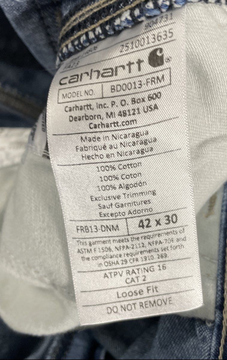 Carhartt Men's Blue FR Flame Resistant Loose Fit Utility Carpenter Jeans 42x30