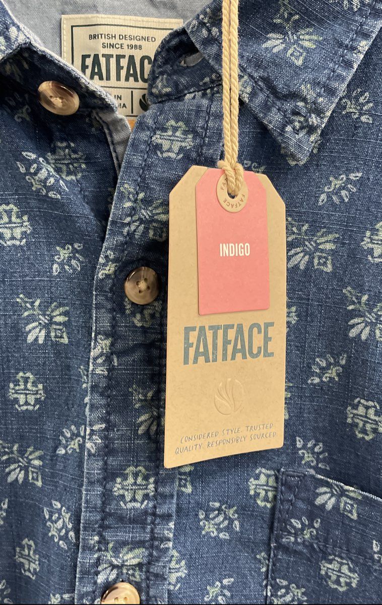 FatFace Men's Indigo Blue Geo Print Short Sleeve Cotton Shirt XL Regular NWT