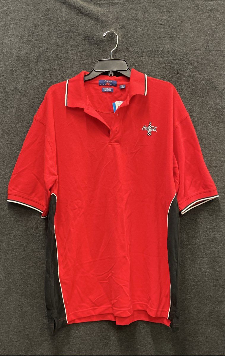 Coca-Cola Men's Red Checkered Bottle Racing Style Polo Shirt Sz XL NWT