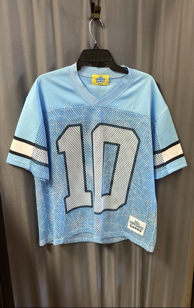 Mr Mushies Goods Light Blue #10 Legend Mesh Baseball Jersey Sz M