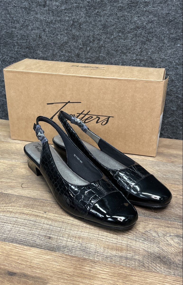 Trotters Dea Black Croc Patent Leather Slingback Pumps Women's Size 9 S Narrow
