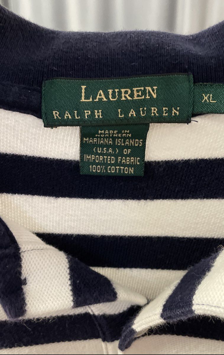Lauren Ralph Lauren Women's Blue White Nautical Stripe Crest Polo Shirt Sz XL