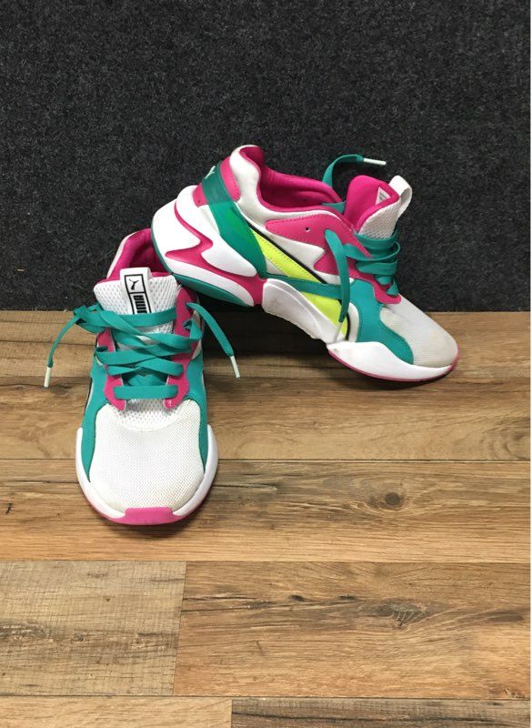 Puma Nova 90s Bloc White Pink Teal Lime Green Women's Sneakers Size 8.5