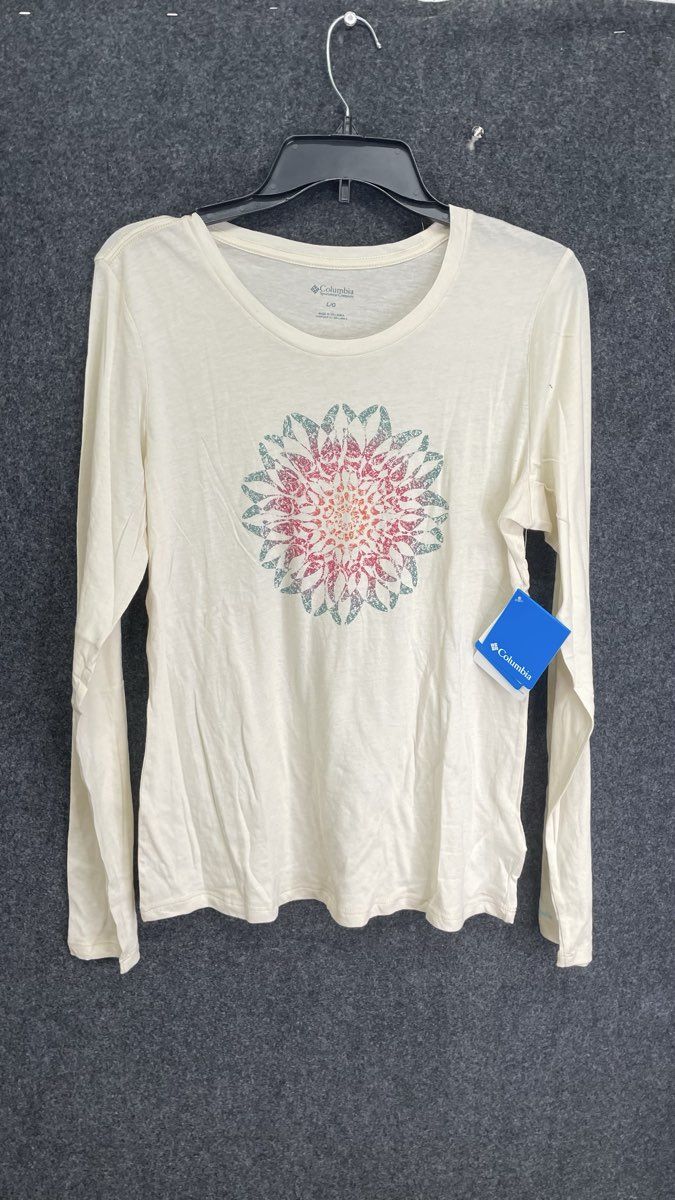Columbia Women's Cream Mandala Graphic Long Sleeve Shirt Cotton Blend NWT Sz L