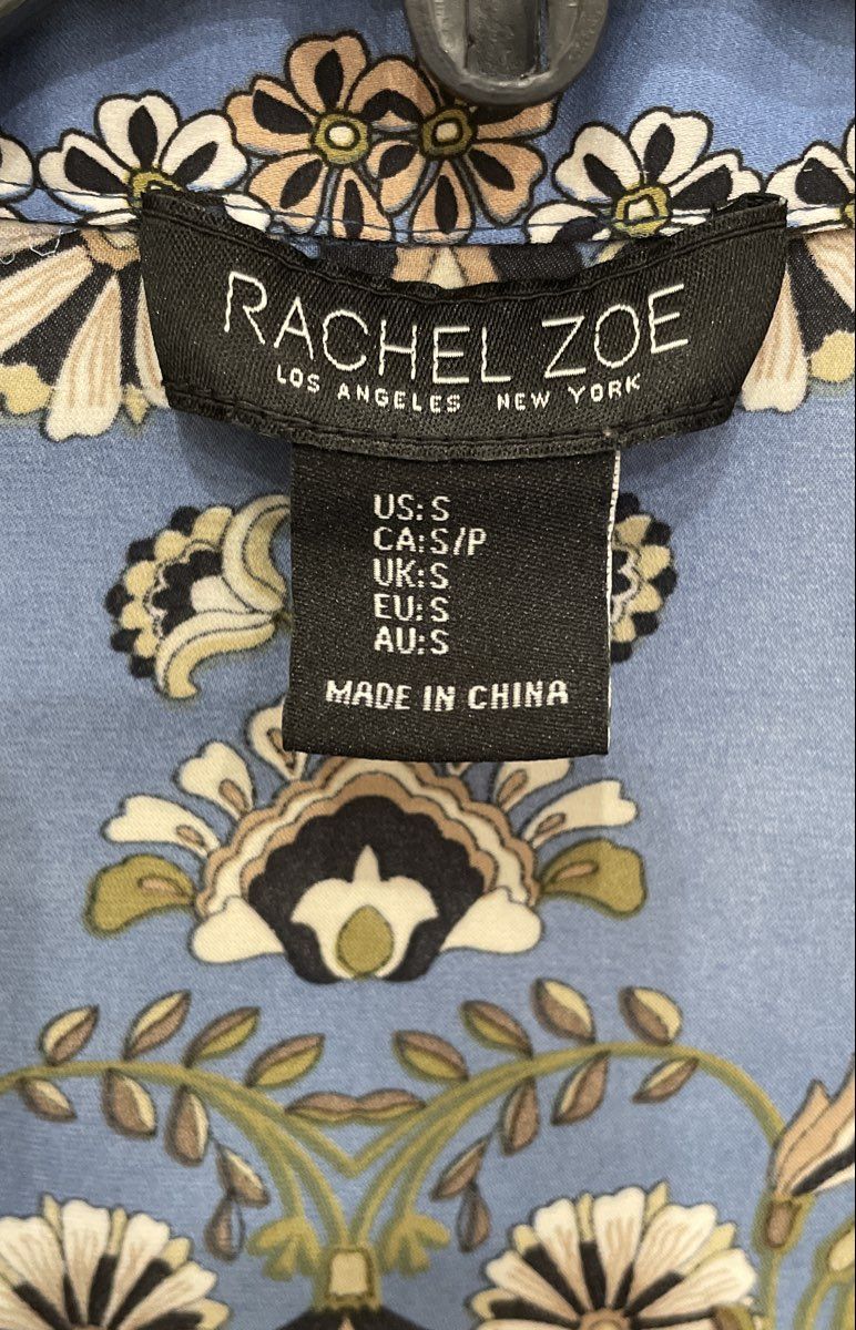 Rachel Zoe Women's Blue Floral Paisley Button Up Blouse Long Sleeve Sz S