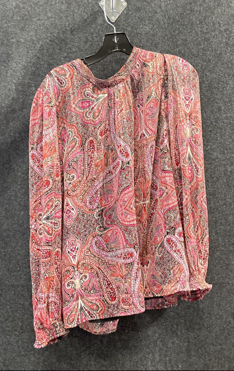 Ann Taylor Factory Women's Pink Paisley V-Neck Long Sleeve Blouse Size XXL