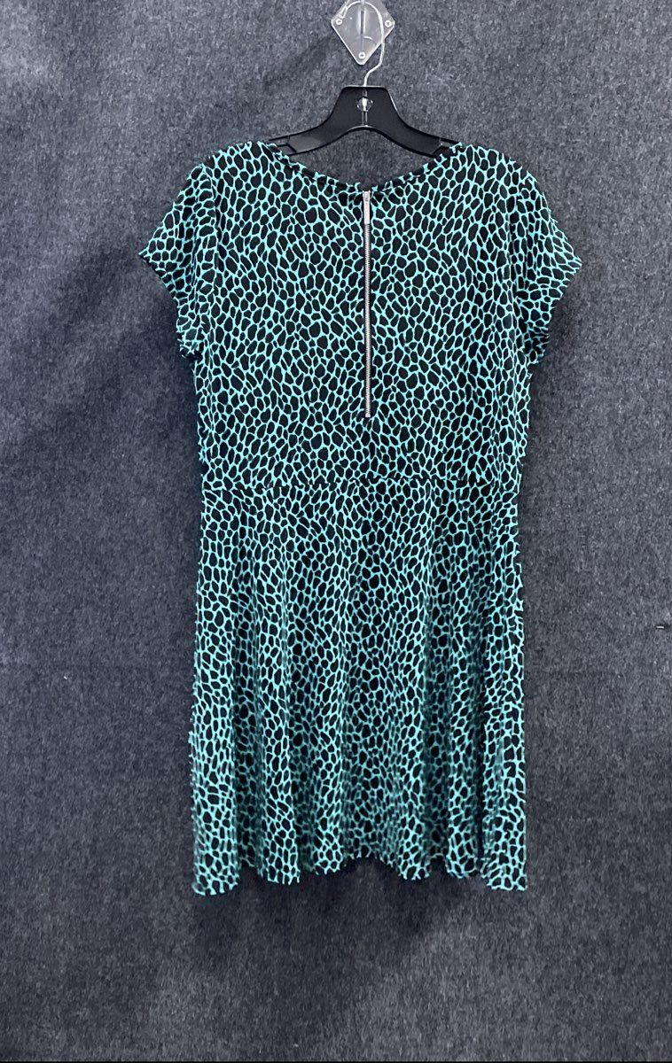 Michael Kors Women's Green Black Animal Print Fit & Flare Dress Short Sleeve L