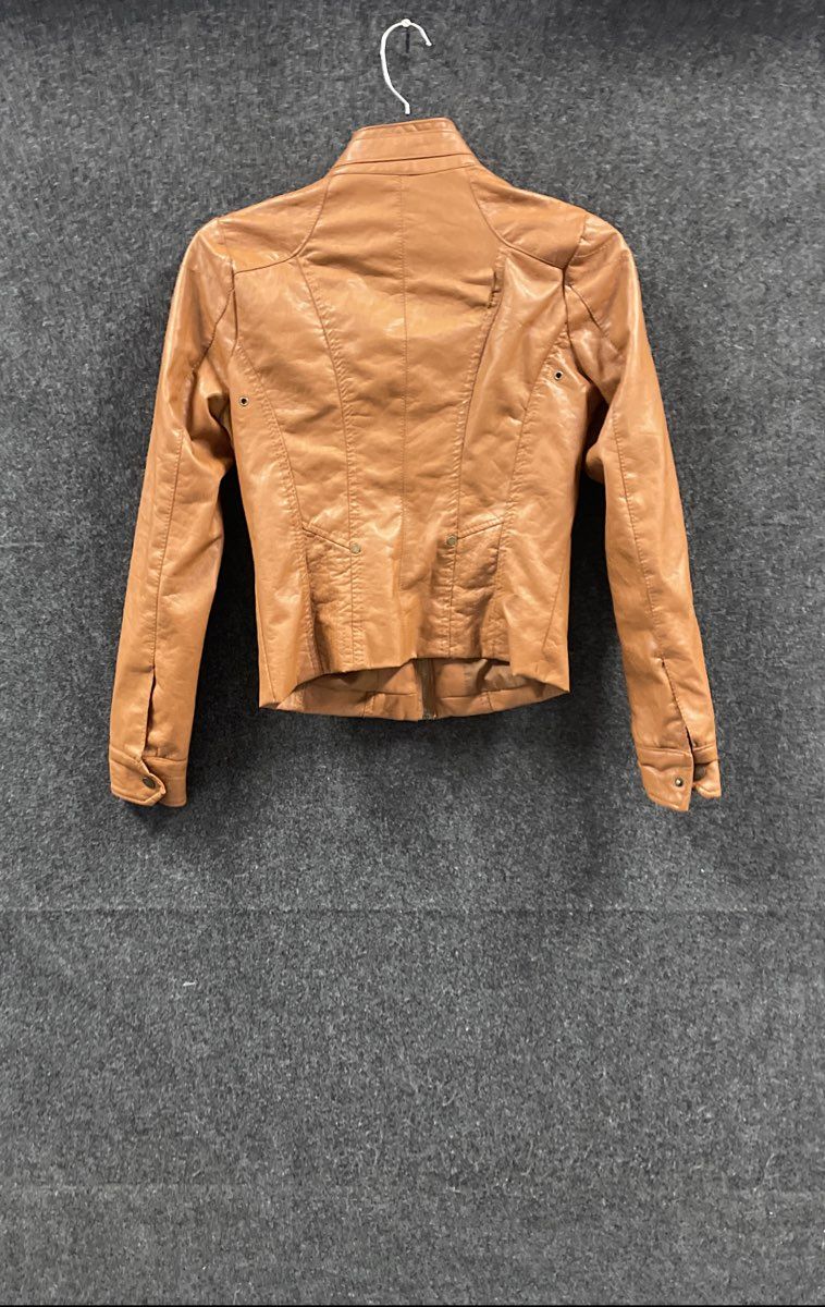 J2 Women's Camel Tan Faux Leather Full Zip Moto Biker Jacket Sz XS