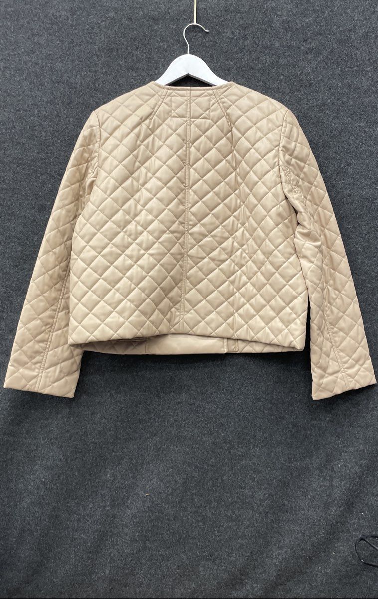 Ann Taylor Women's Beige Quilted Faux Leather Double-Breasted Jacket Sz L NWT