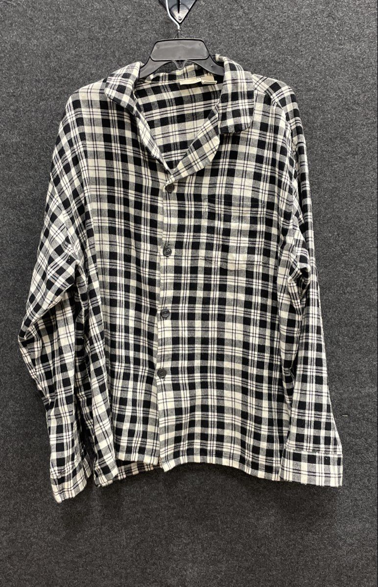 L.L.Bean Men's Black White Plaid Flannel Pajama Top Sleep Shirt Cotton Sz XL