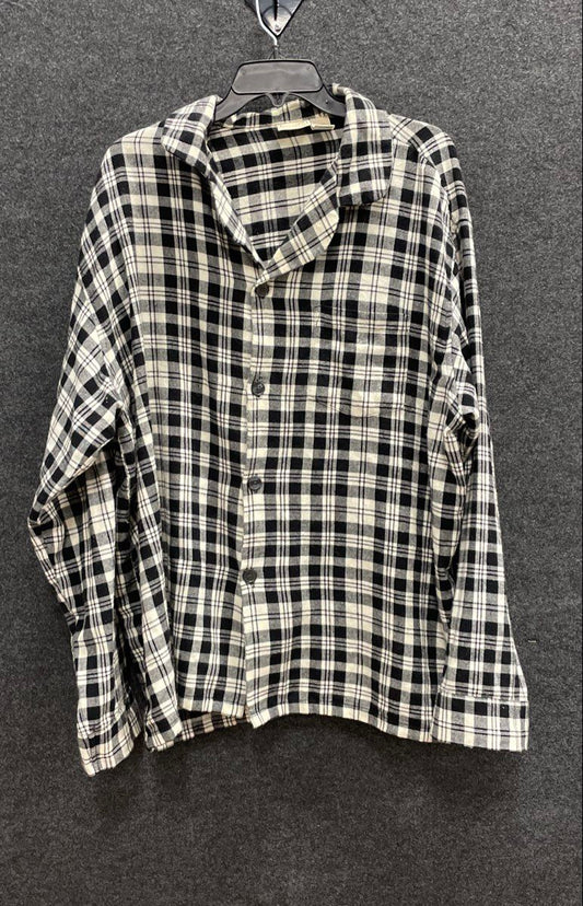 L.L.Bean Men's Black White Plaid Flannel Pajama Top Sleep Shirt Cotton Sz XL