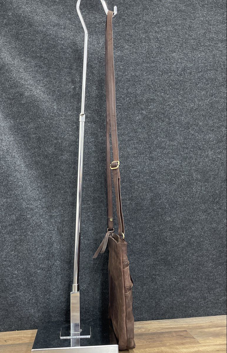 Oak Leathers Brown Distressed Leather Multi-Zip Crossbody Bag Brass Hardware