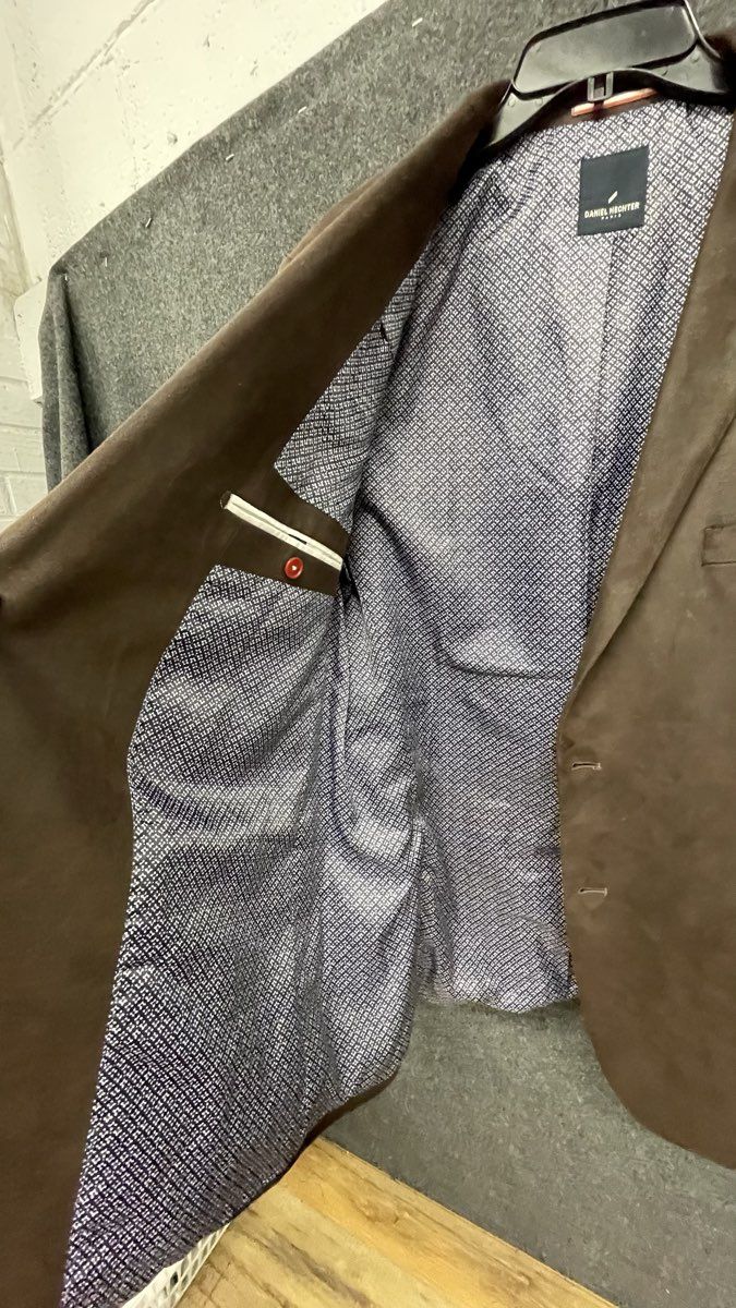 Daniel Hechter Men's Brown Faux Suede Two Button Sport Coat Blazer Size L