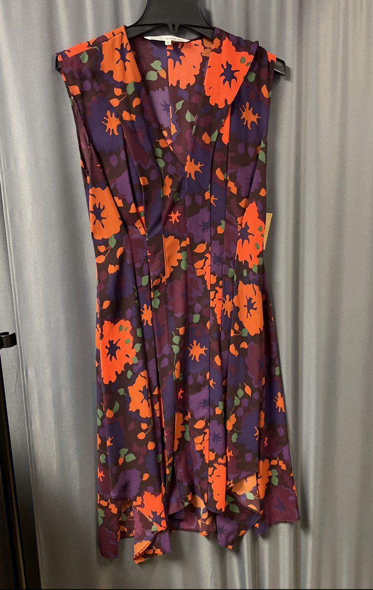 Rachel Rachel Roy Women's Purple Orange Floral Sleeveless V-Neck Dress Sz M NWT