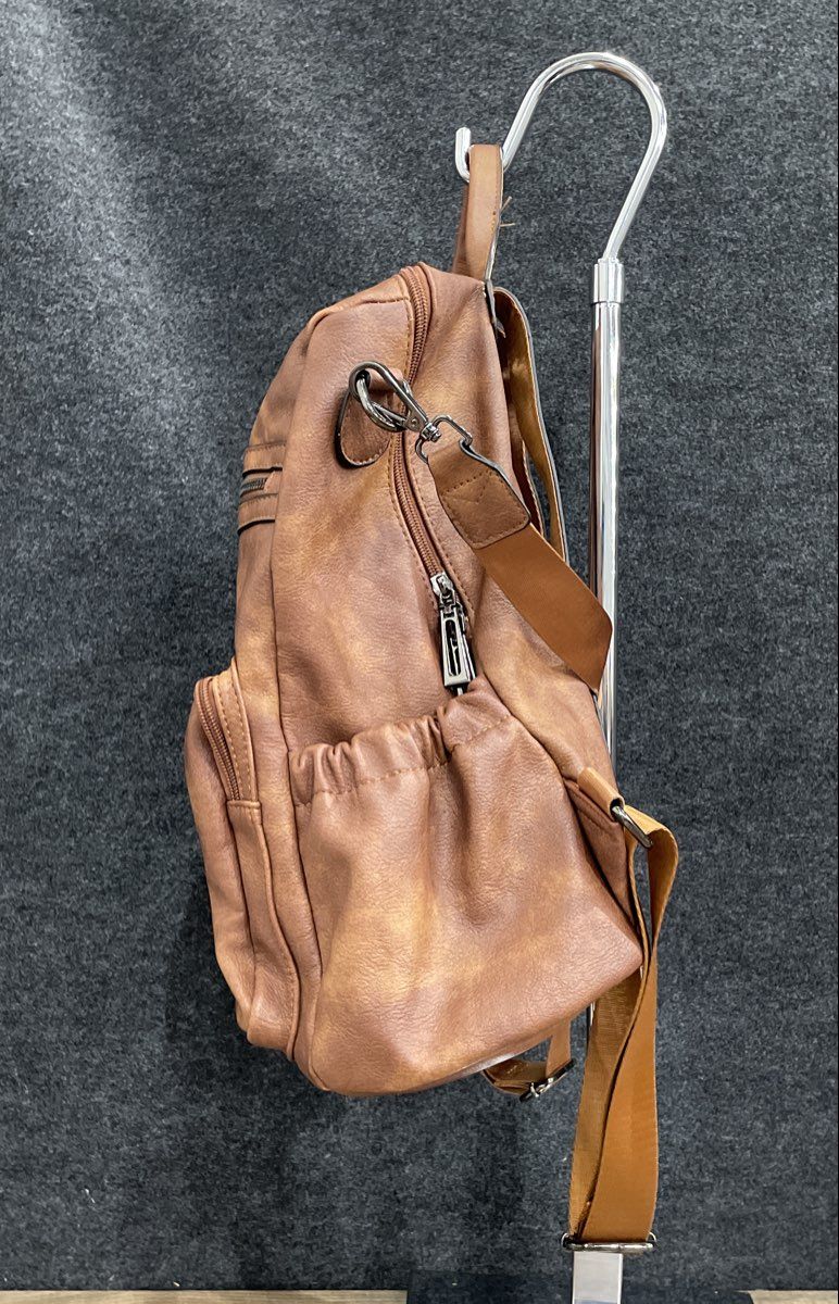 Cluci Brown Leather Backpack Multi-Pocket Convertible Shoulder Bag Tassel