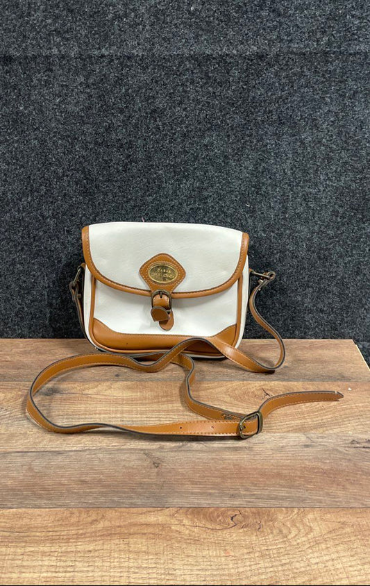 Vintage 90s Casa Di Paco White Tan Faux Leather Crossbody Shoulder Bag