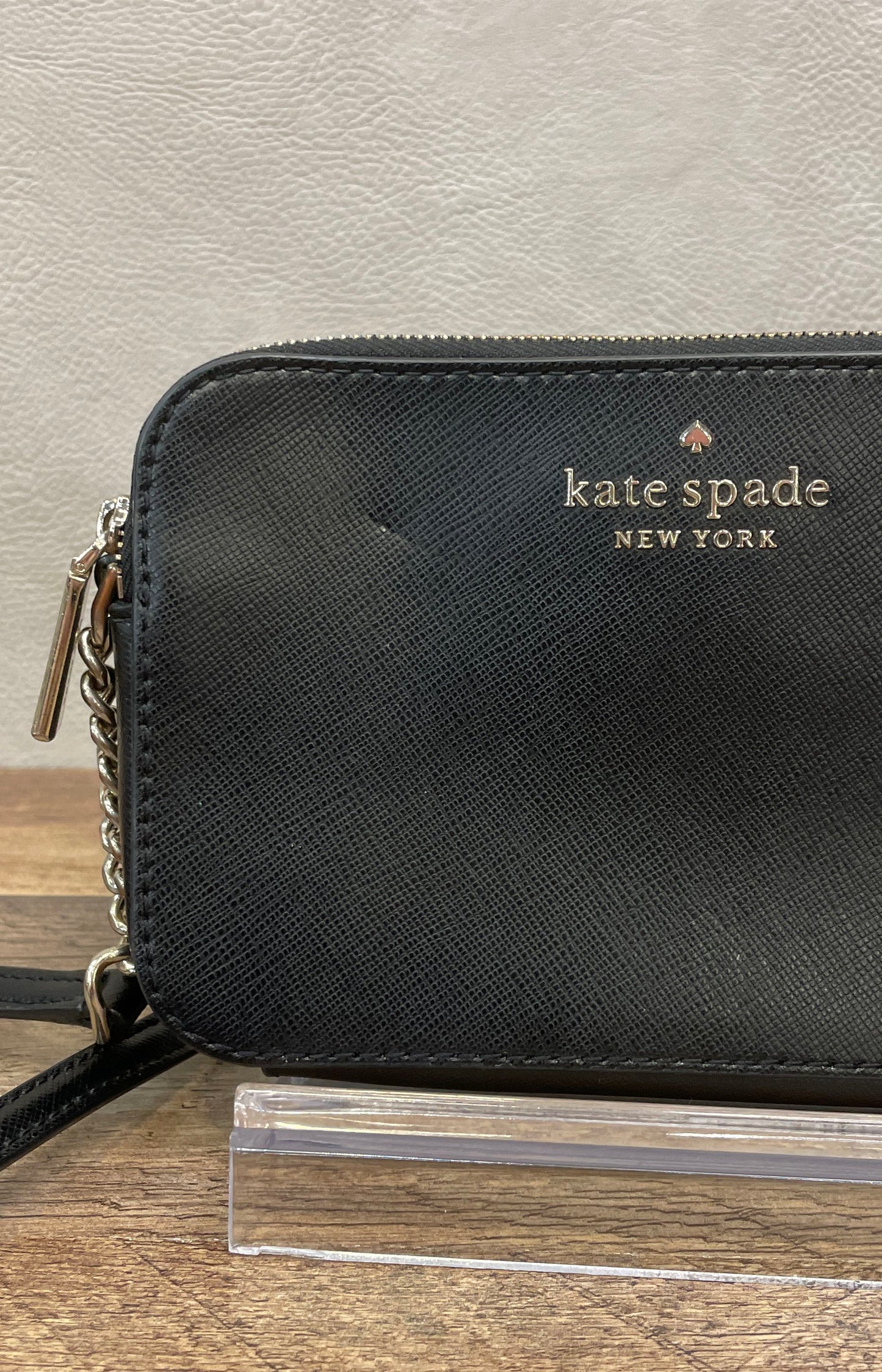 Kate Spade Black Saffiano Leather Camera Crossbody Bag Gold Hardware
