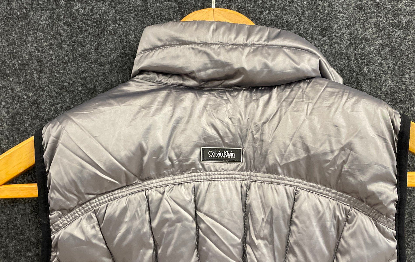 Calvin Klein Performance Women's Silver Metallic Down Puffer Vest Moto Zip Sz M