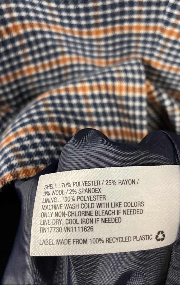 Merona Women's Blue Tan Plaid Wool Blend Blazer Jacket Sz 2