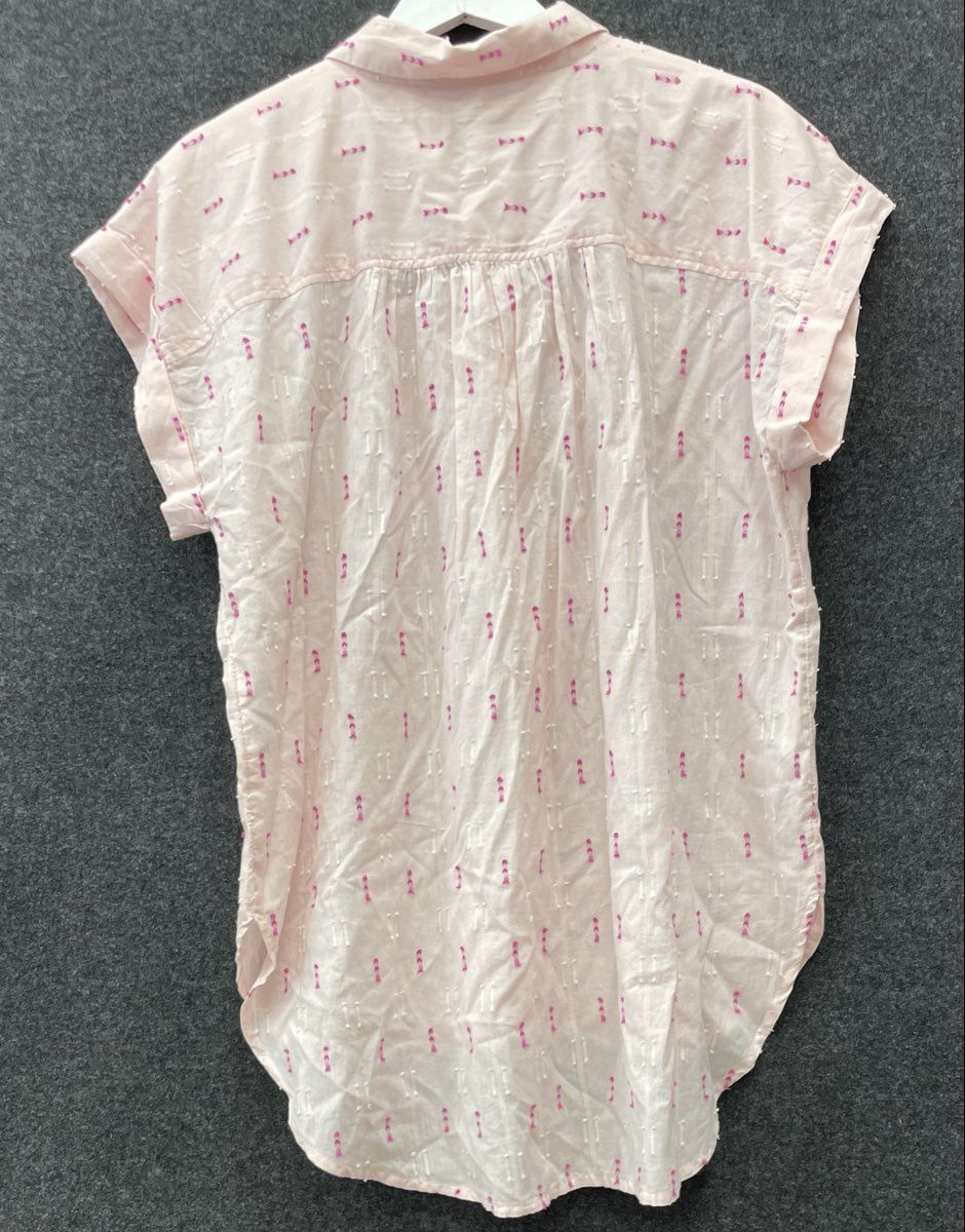LOFT Women's Pink Embroidered Swiss Dot Button Down Blouse Shirt NWT Sz L
