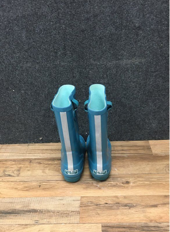 LL Bean Wellie Teal Blue Waterproof Rubber Rain Boots Youth Size 4
