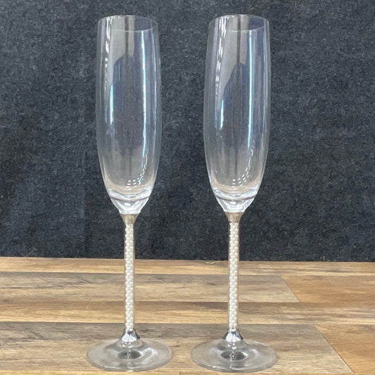 (2) Lenox Jubilee Pearl Toasting Champagne Flutes