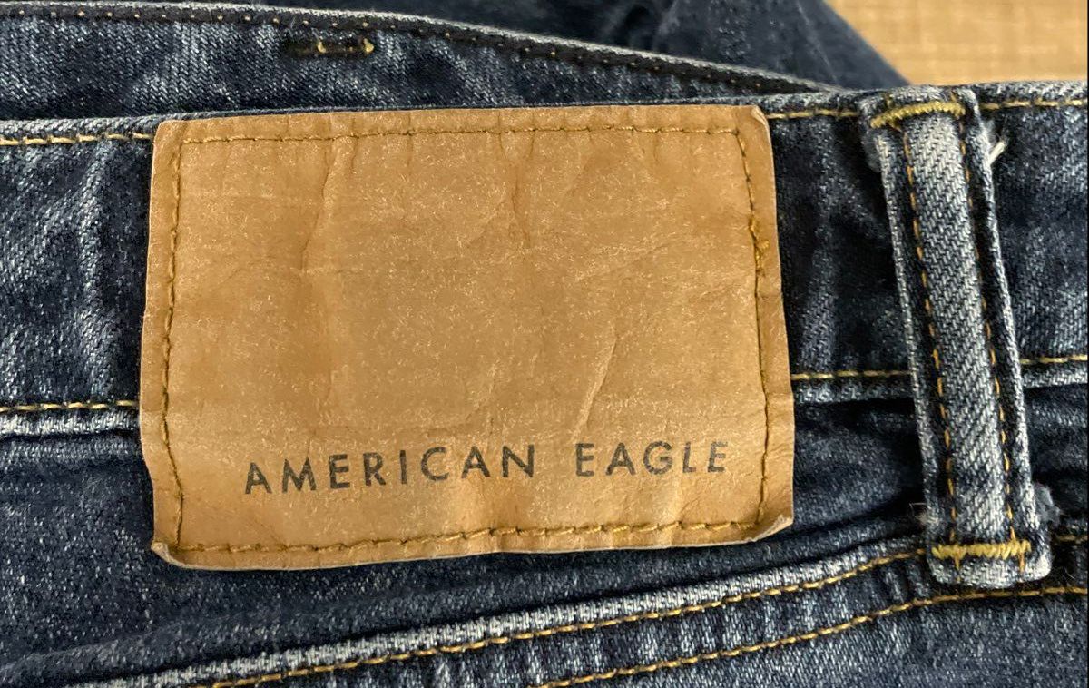 American Eagle Men's Flex Blue Distressed Slim Straight Jeans Sz 36x32